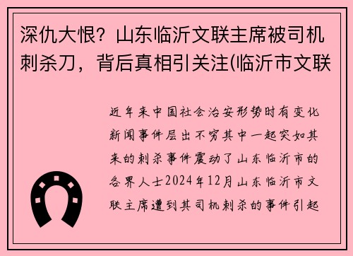 深仇大恨？山东临沂文联主席被司机刺杀刀，背后真相引关注(临沂市文联电话)