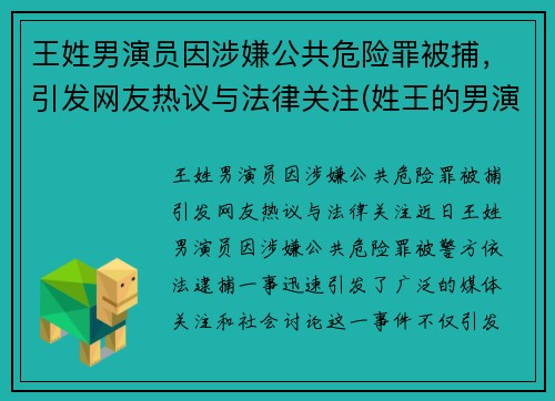 王姓男演员因涉嫌公共危险罪被捕，引发网友热议与法律关注(姓王的男演员名字大全)