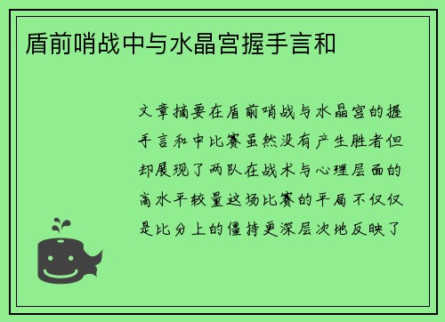 盾前哨战中与水晶宫握手言和