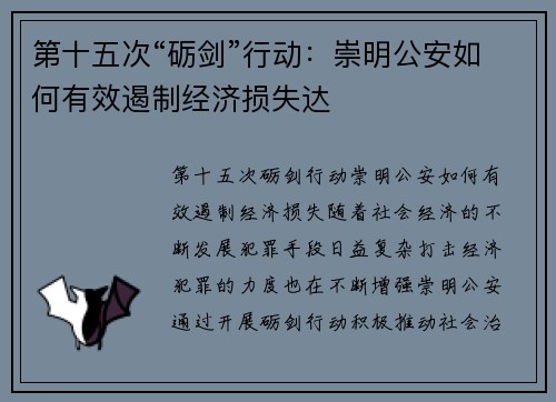 第十五次“砺剑”行动：崇明公安如何有效遏制经济损失达