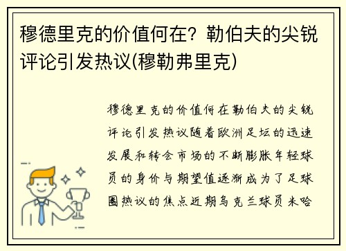 穆德里克的价值何在？勒伯夫的尖锐评论引发热议(穆勒弗里克)