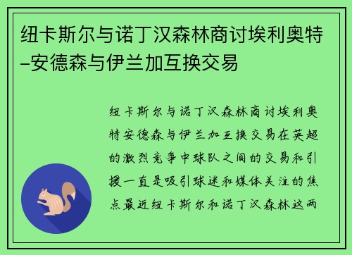 纽卡斯尔与诺丁汉森林商讨埃利奥特-安德森与伊兰加互换交易