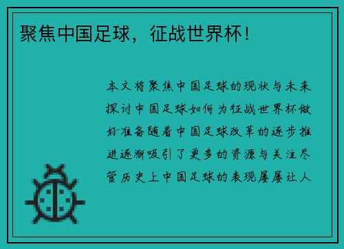 聚焦中国足球，征战世界杯！